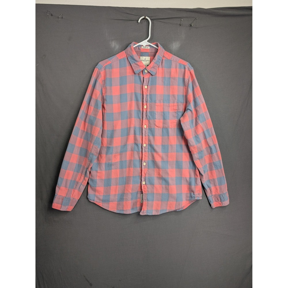American Eagle Outfitters Seriously Soft Flannel Shirt Pink Blue Plaid Mens L